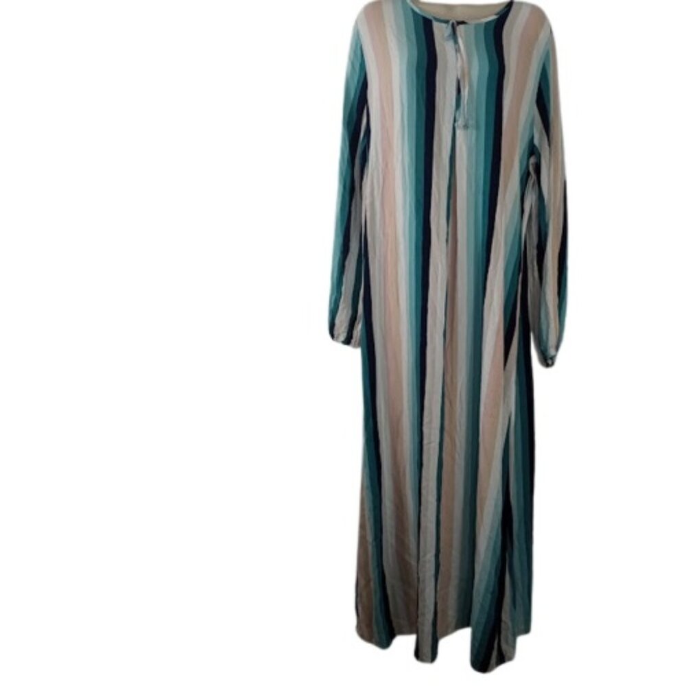 Tavin Womens Maxi Dress Striped Tie Neck Long Sleeves 14
